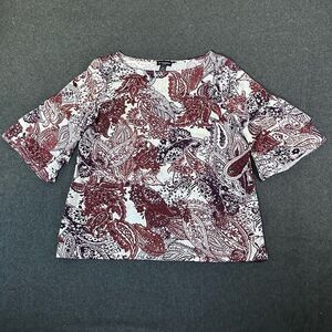 I.N. Studio Petite Rumba Ruffle Sleeve Blouse Womens XL Red Paisley Peasant Cott